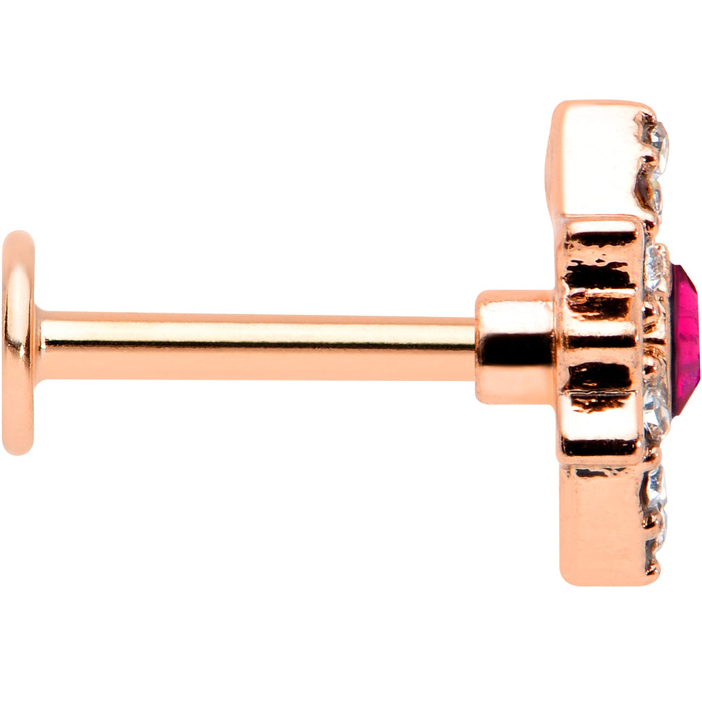 16G 5/16 Red Gem Rose Gold Tone Octogram Star Labret Monroe Tragus