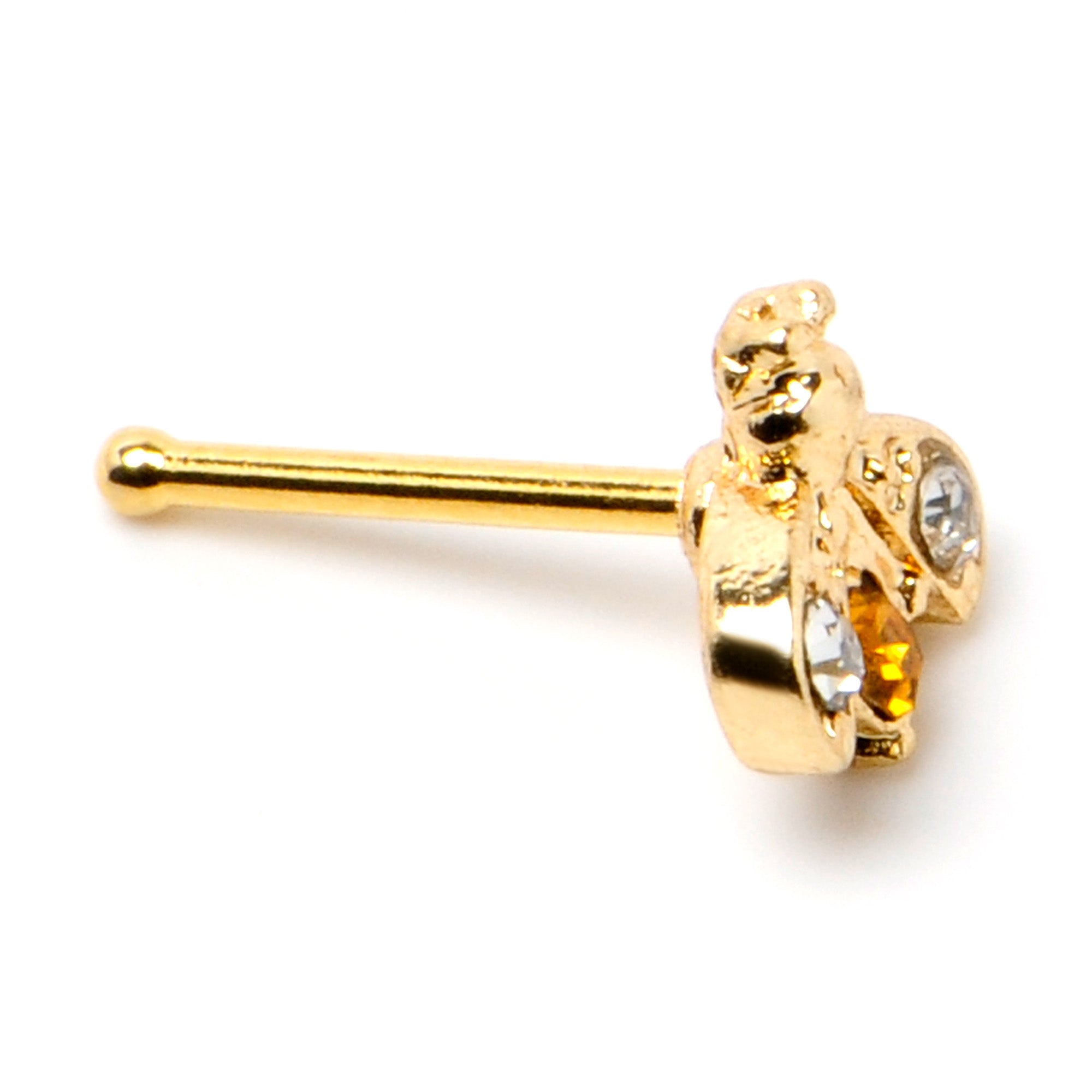 20G 1/4 Yellow Gem Gold Tone Fashion Bug Nose Bone