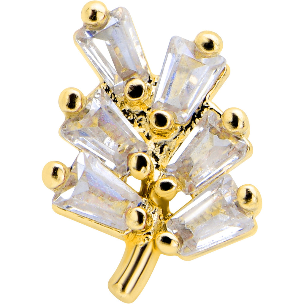 16G 1/4 Clear CZ Gem Leafy Golden Branch Threadless Labret Tragus