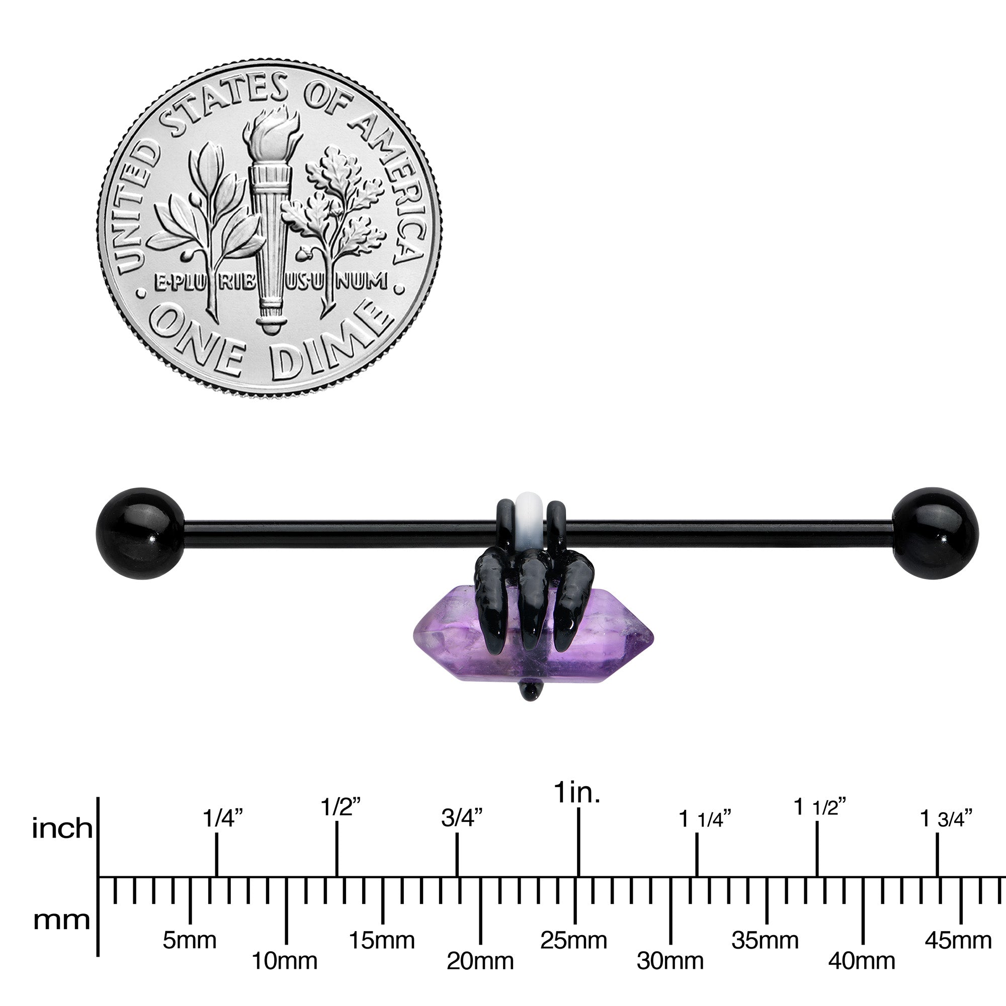 14G Purple Amethyst Black Claw Industrial Barbell 38mm