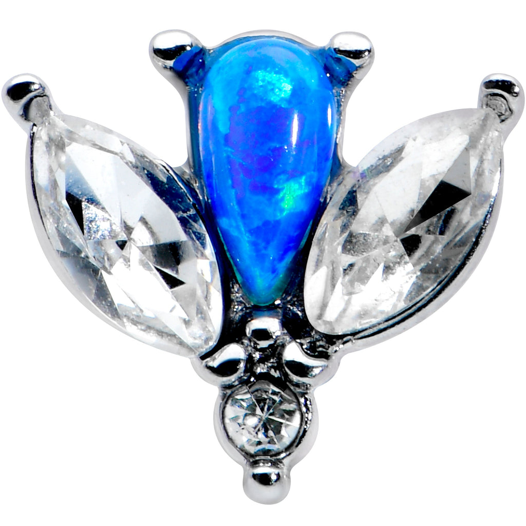 16G 5/16 Blue Synthetic Opal Style Flower Labret Monroe Tragus