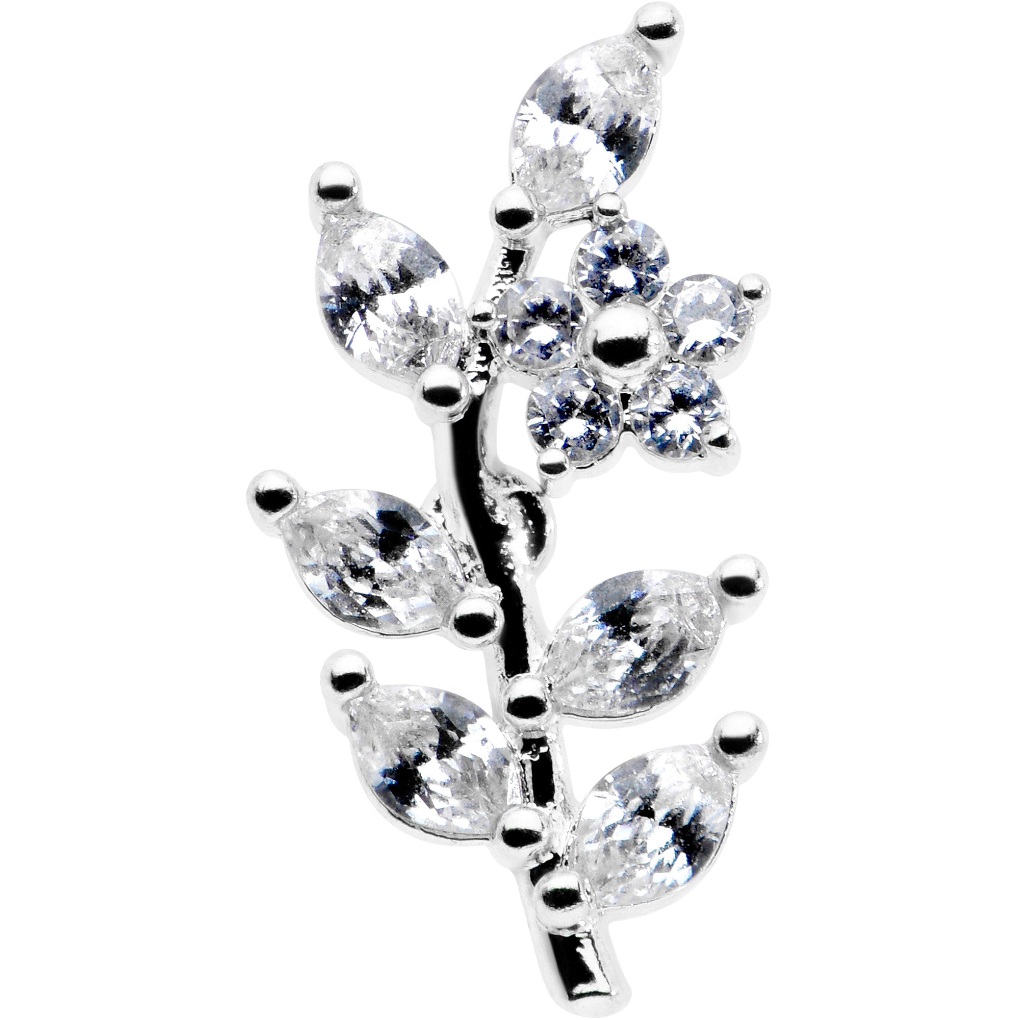 16G 1/4 Clear CZ Gem Flower And Vine Cartilage Tragus Earring