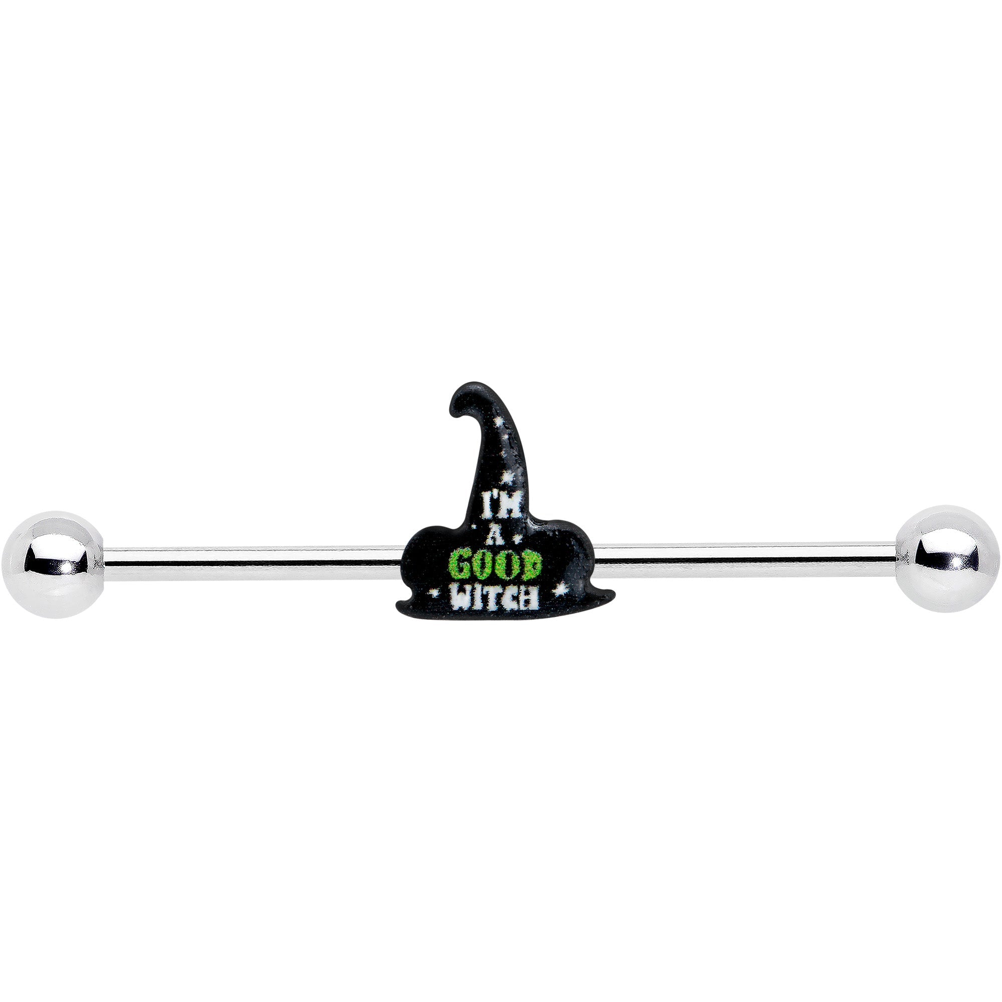 14G Good Witch Hat Glow the Dark Halloween Industrial Barbell 38mm