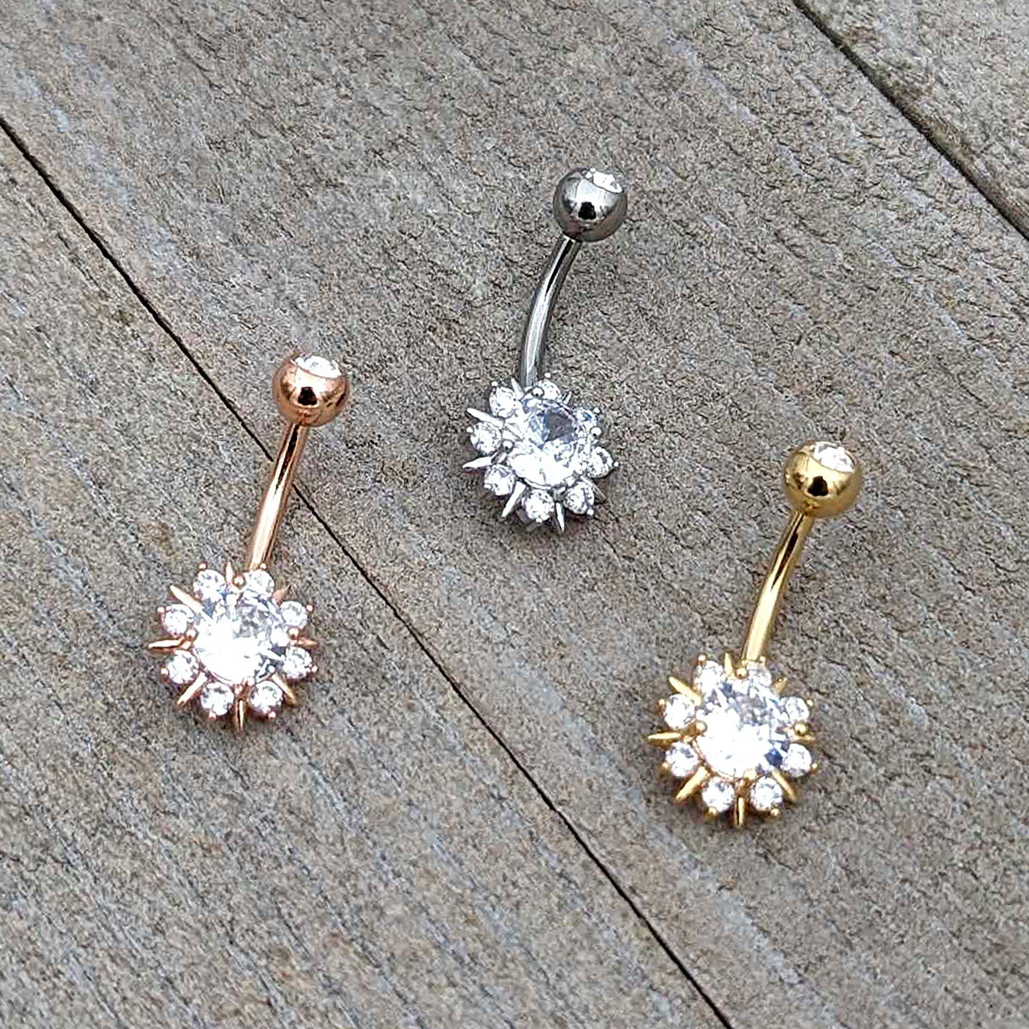 Clear CZ Gem Luxury Sun Splash Belly Ring