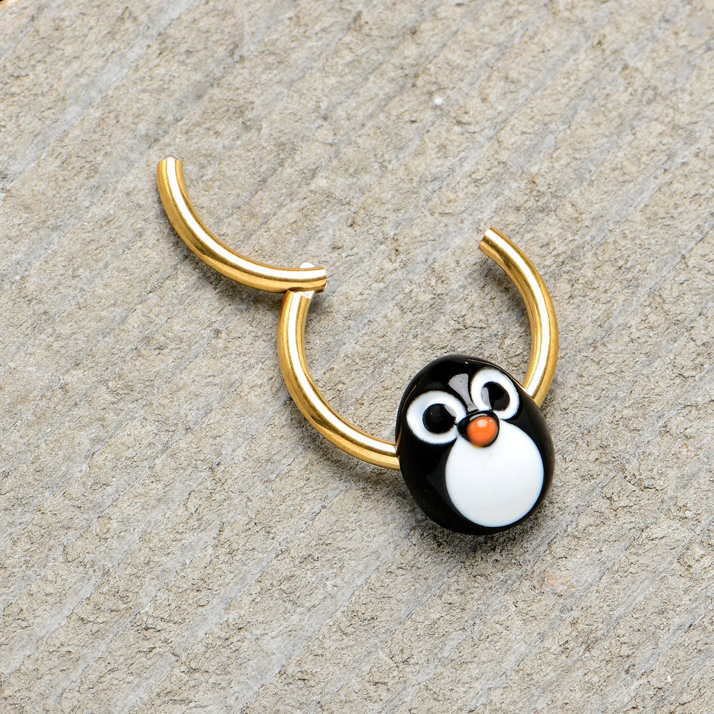 16G 3/8 Gold Tone Round Penguin Face Holiday Hinged Segment Ring