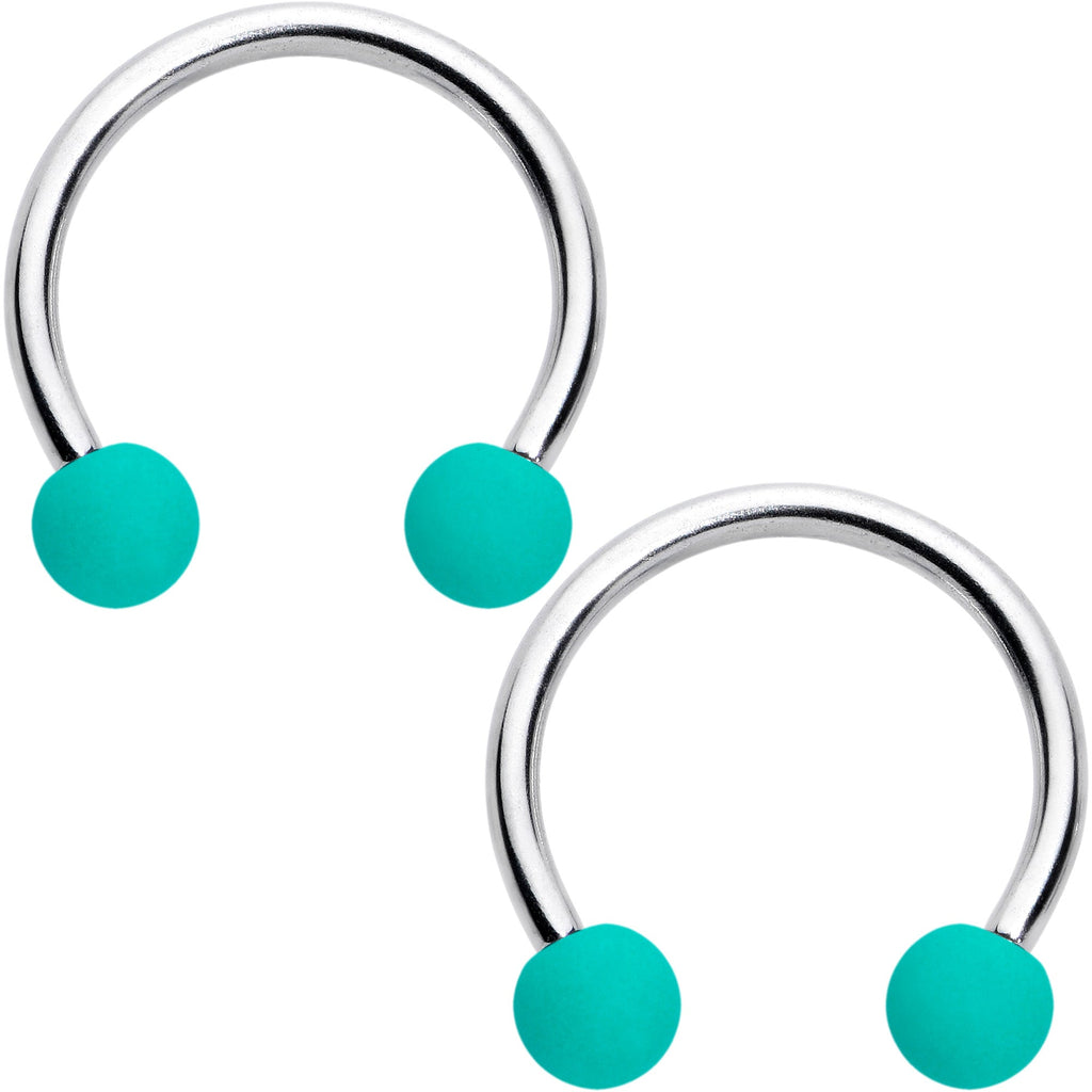 16G 3/8 Matte Black Blue Teal Horseshoe Circular Barbell Set of 6