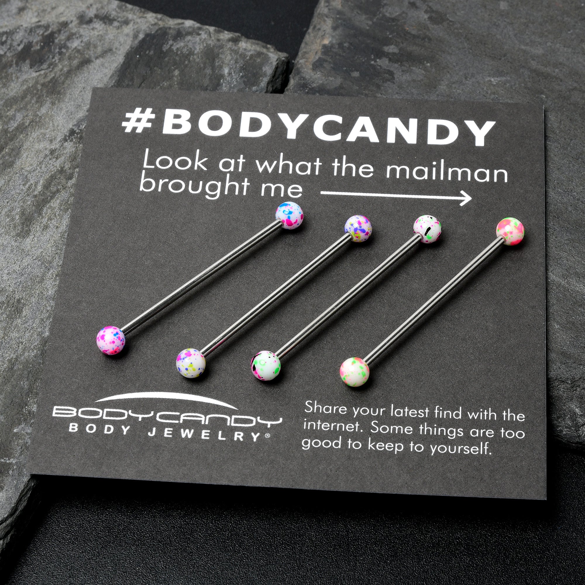 14G Splatter Pink White Purple Industrial Barbell 38mm Set of 4