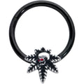 16G 3/8 Red Gem Black Pot Leaf Skull Hinged Segment Ring