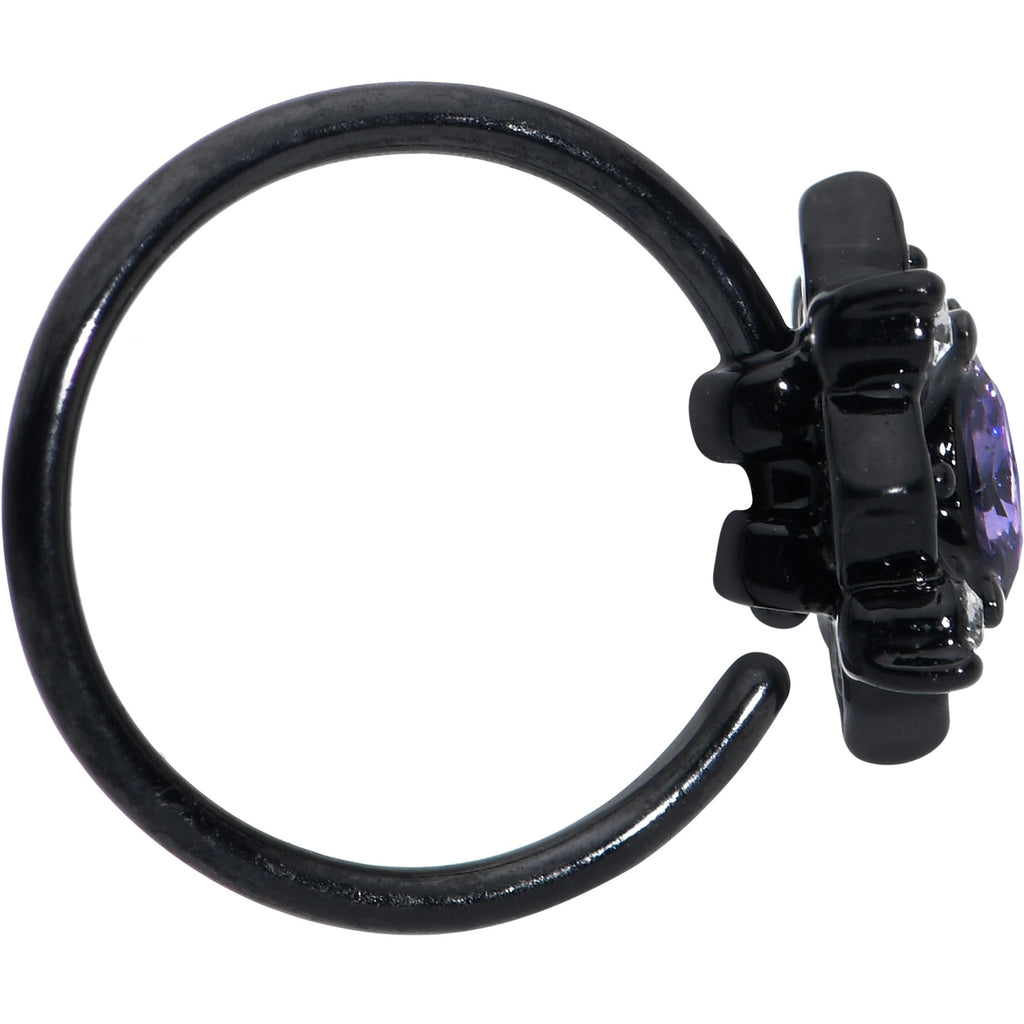20G 5/16 Purple Gem Black Scrolling Hearts Nose Hoop