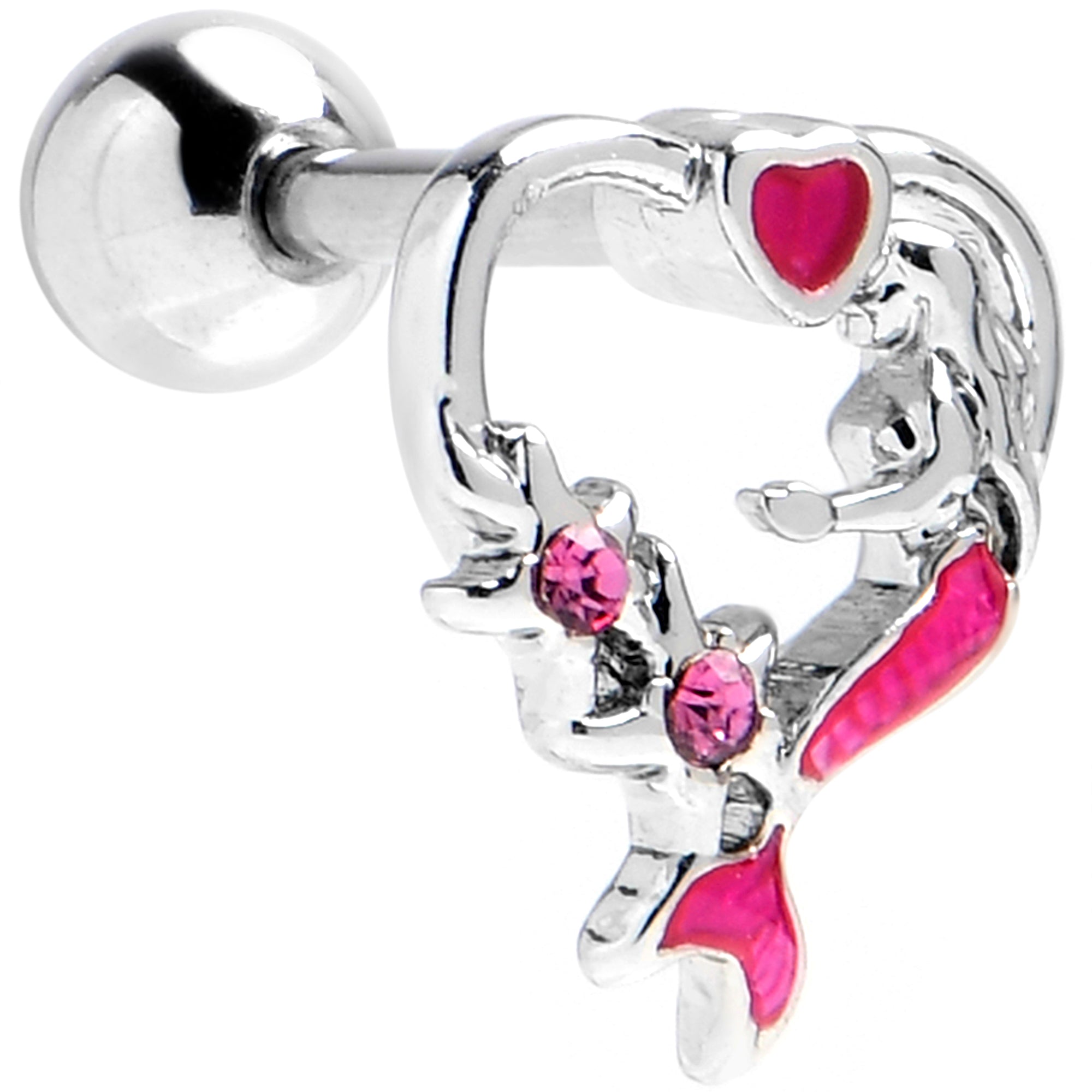 16G 1/4 Pink Gem Mermaid Stars Heart Cartilage Tragus Earring
