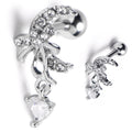 16G 1/4 Clear Gem Moon Bow Heart Dangle Cartilage Tragus Earring