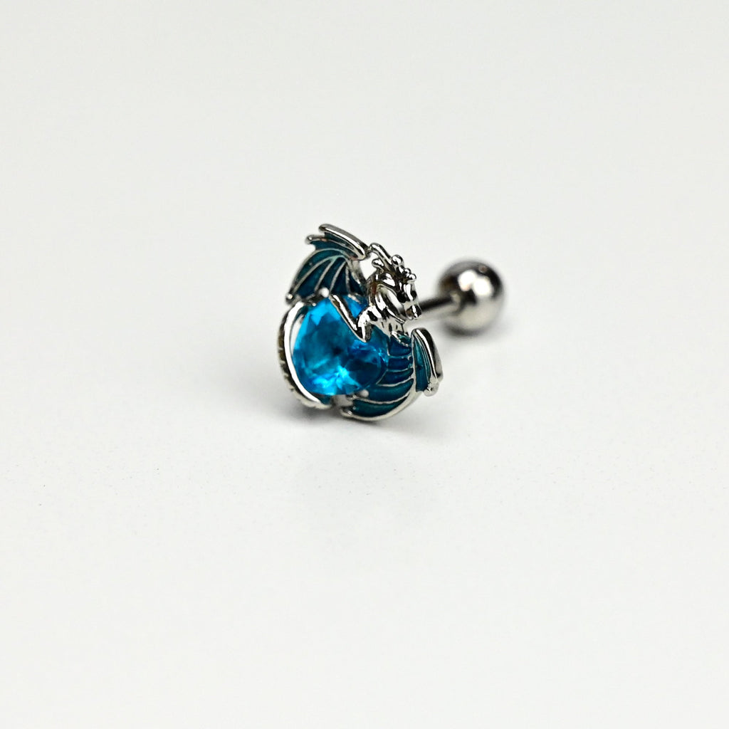 16G 5/16 Blue CZ Gem Heart Of Dragon Cartilage Tragus Earring