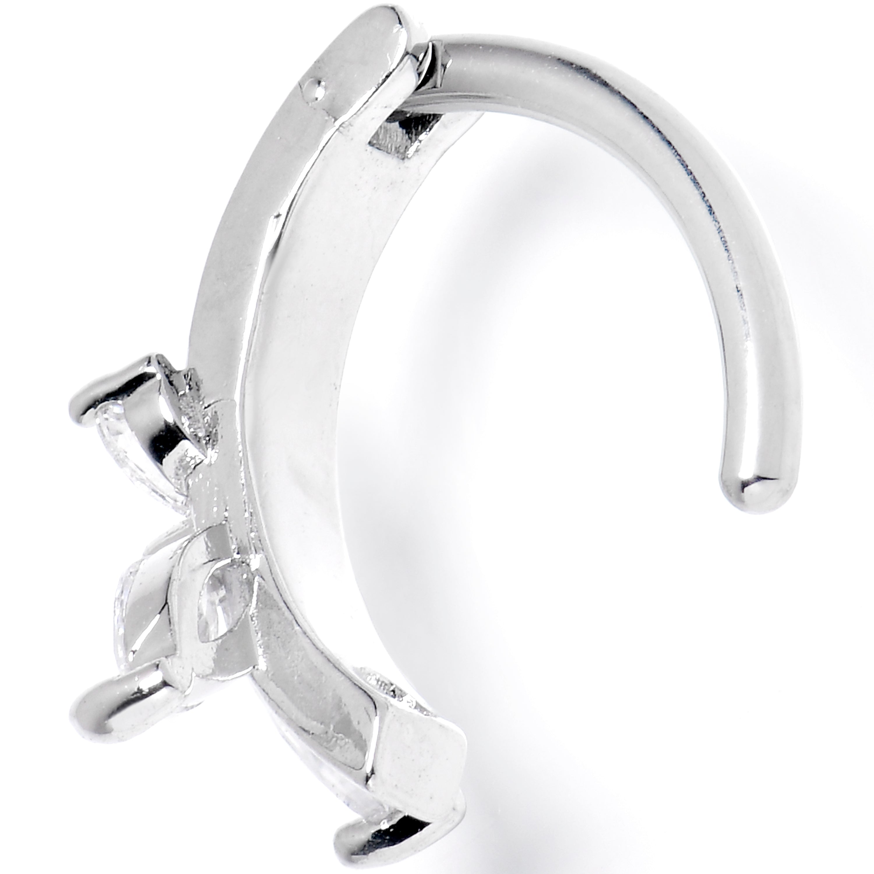 14G 3/8 Clear CZ Gem G23 Titanium Butterfly Hinged Hoop Belly Ring