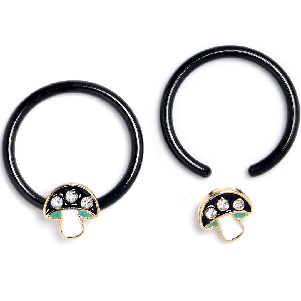 16G 3/8 Clear Gem Black Mushroom BCR Captive Ring Set of 4