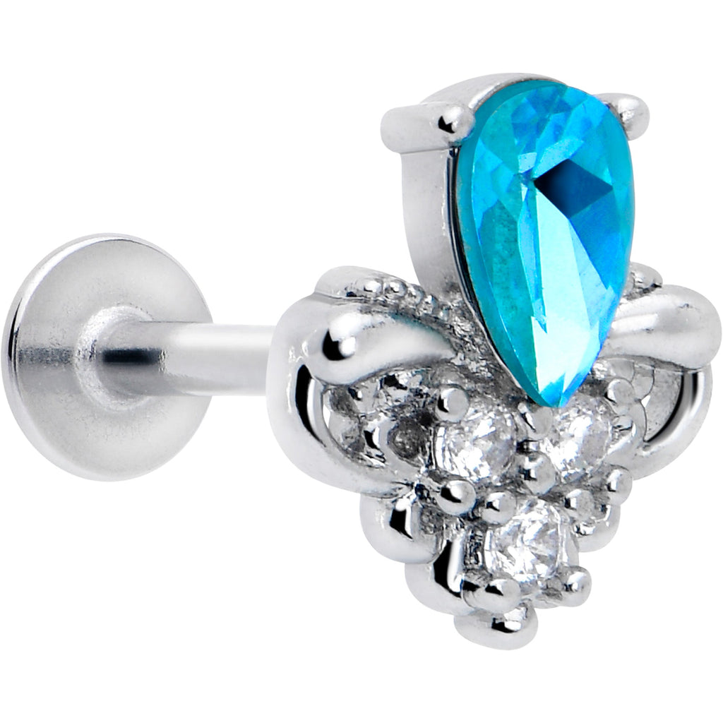16G 5/16 Blue Gem Style Simplicity Labret Monroe Tragus