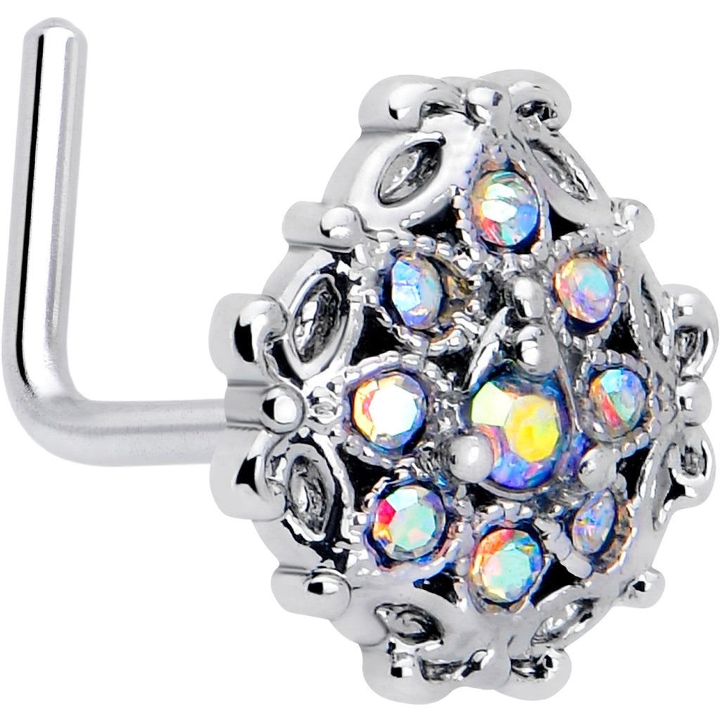 20G 7mm Aurora Gem Retro Sunburst L Shape Nose Ring
