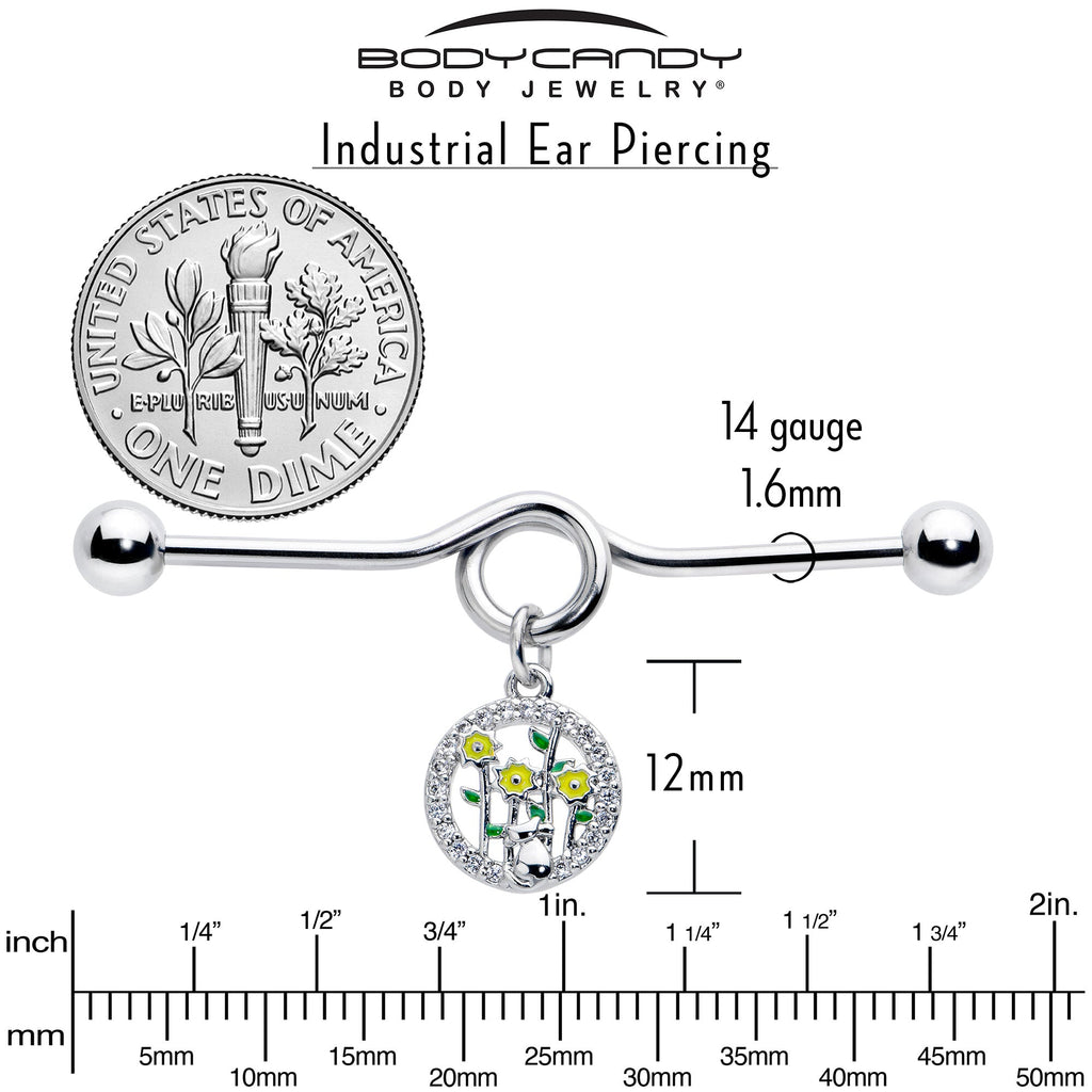 14G Clear Gem Cat Yellow Flowers Dangle Project Bar 38mm