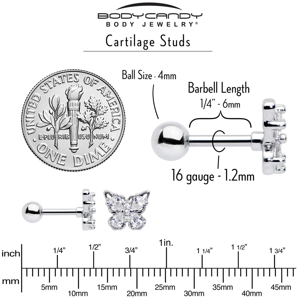 16G 1/4 Clear Gem Baroque Beauty Butterfly Cartilage Tragus Earring