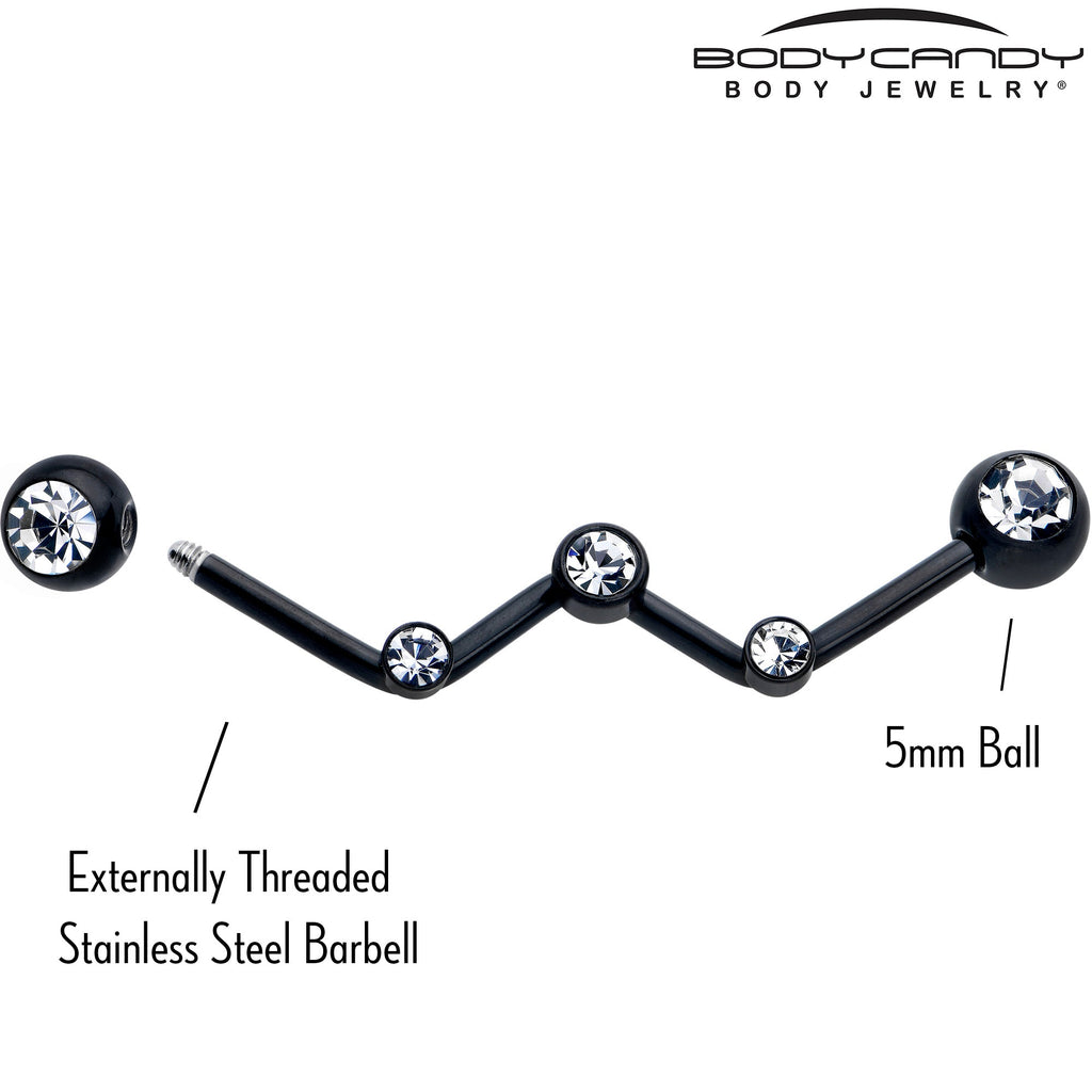 14G Clear Gem Black Constellation Style Project Bar 32mm