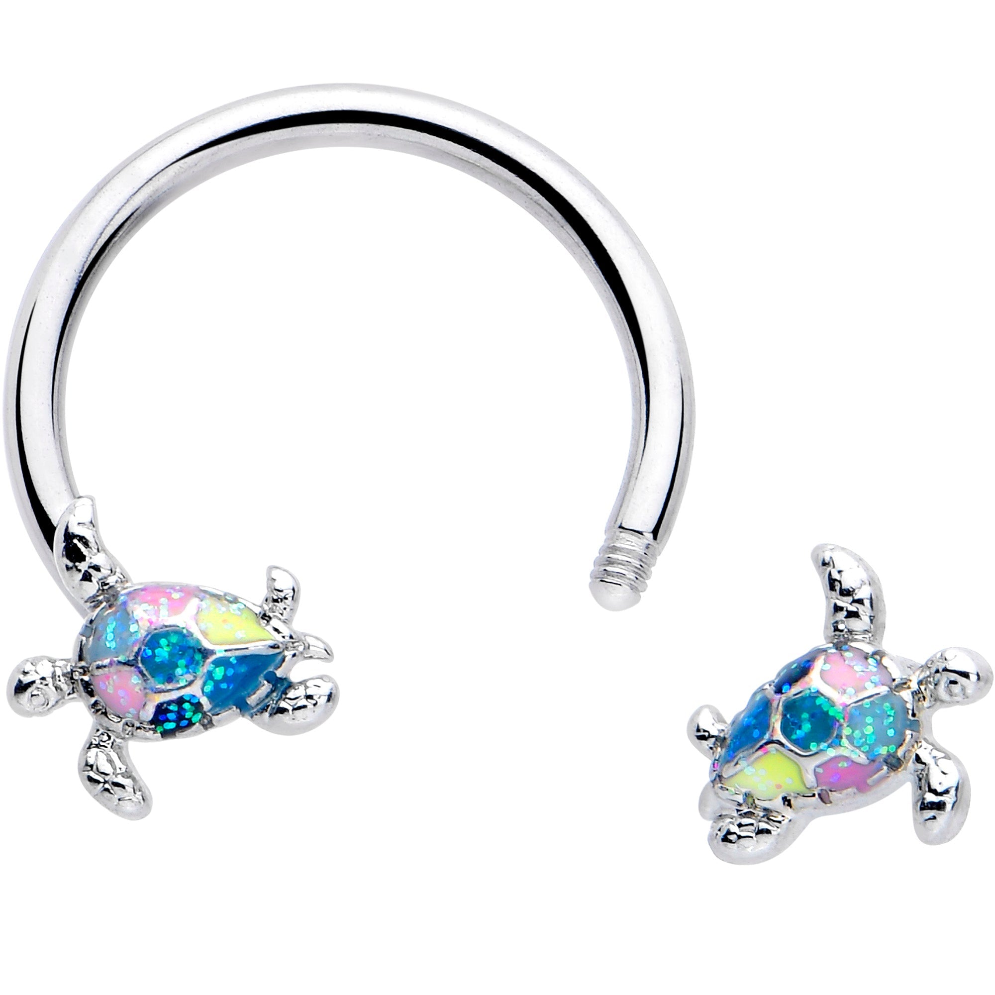 16G 3/8 Glitter Turtle Horseshoe Circular Barbell