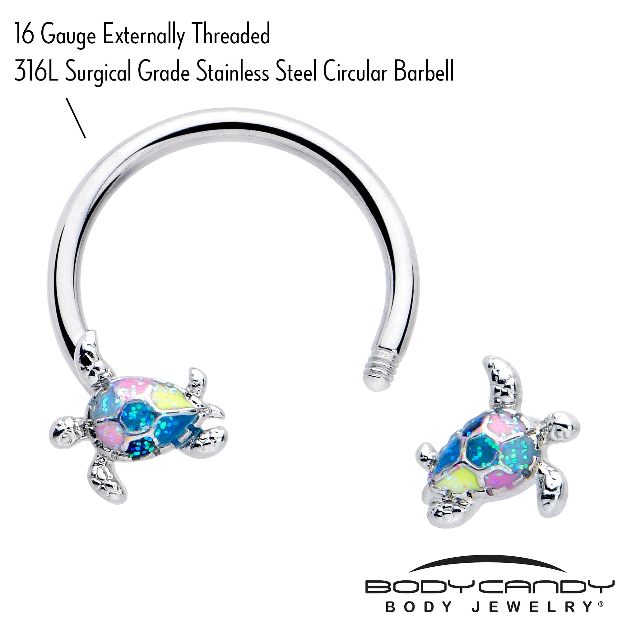16G 3/8 Glitter Turtle Horseshoe Circular Barbell