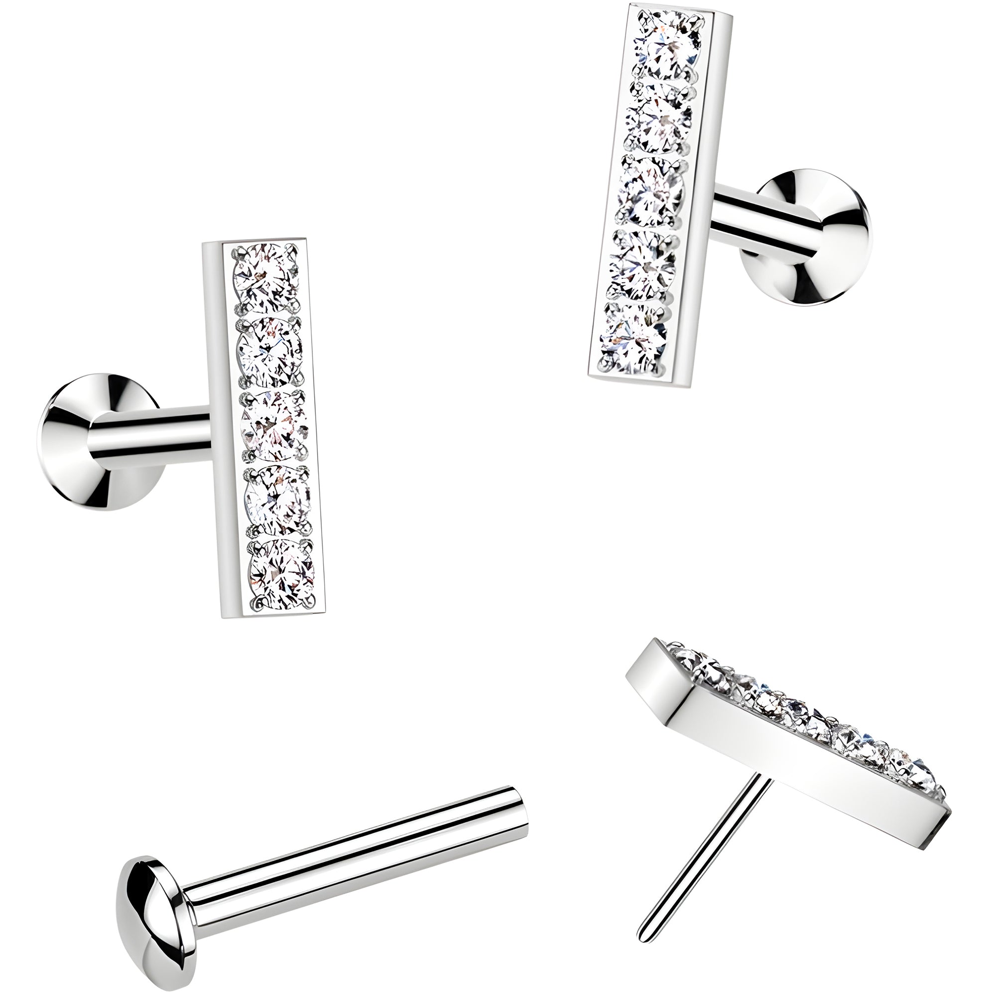 CZ Mirco Gem Bar Flat Back Earring - 18G Threadless Push In