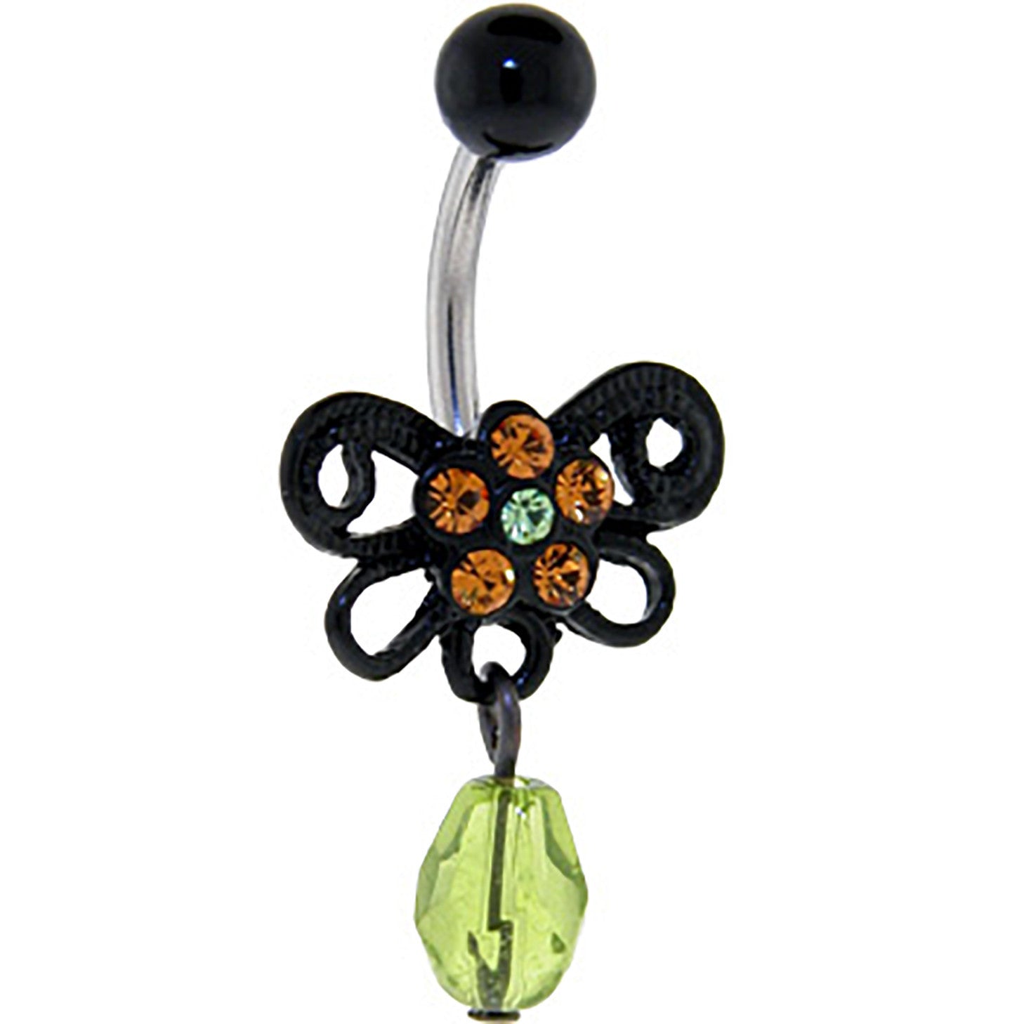 Jet Black BUTTERFLY Gem Dangle Belly Ring