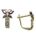 14k Yellow Gold Butterfly February Birthstone Leverback Earrings