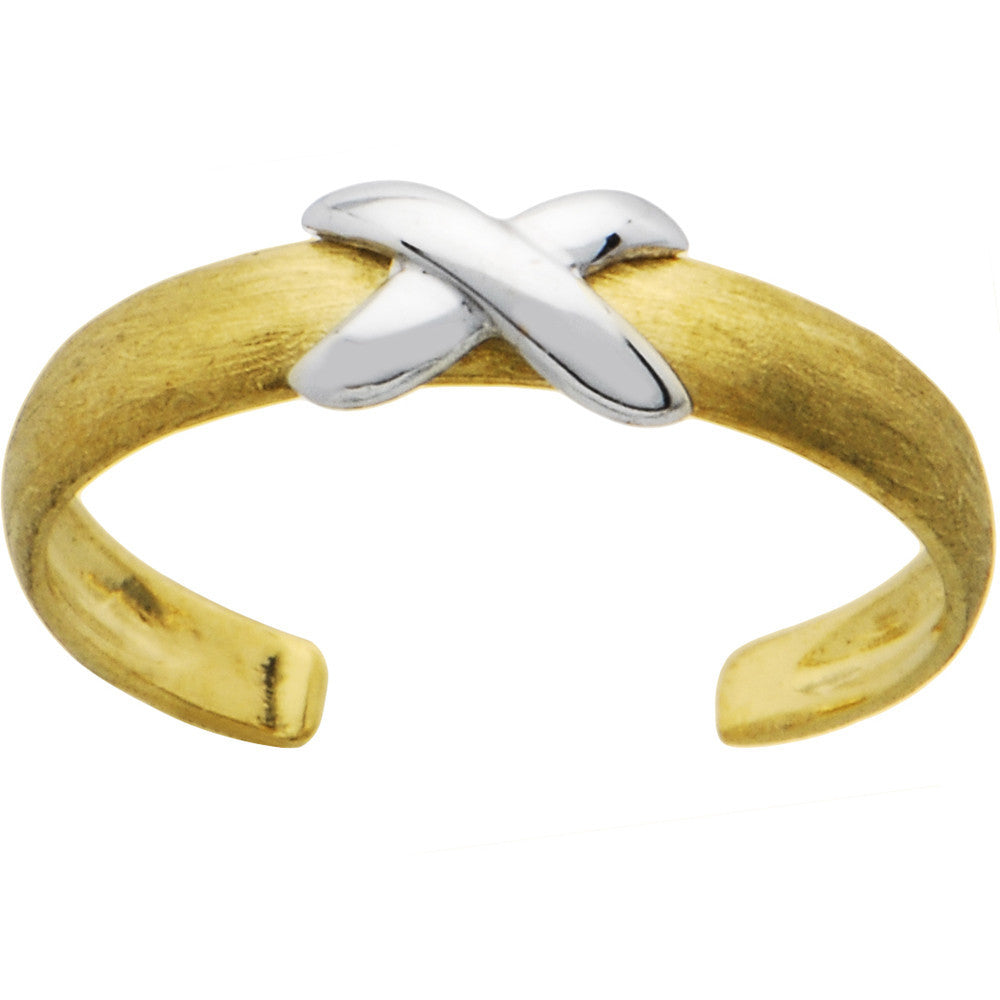 Solid 14k Yellow White Gold X Toe Ring