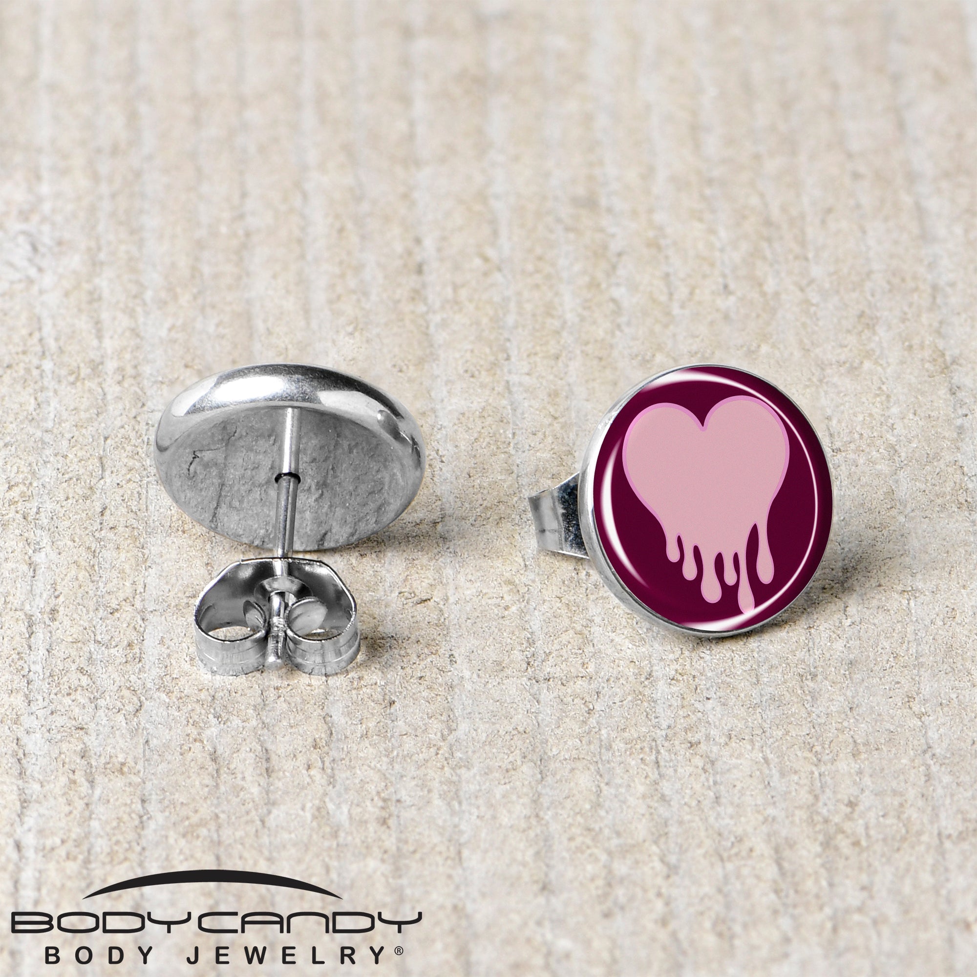 Pinkish Melting Heart Stud Earrings by Onyx O