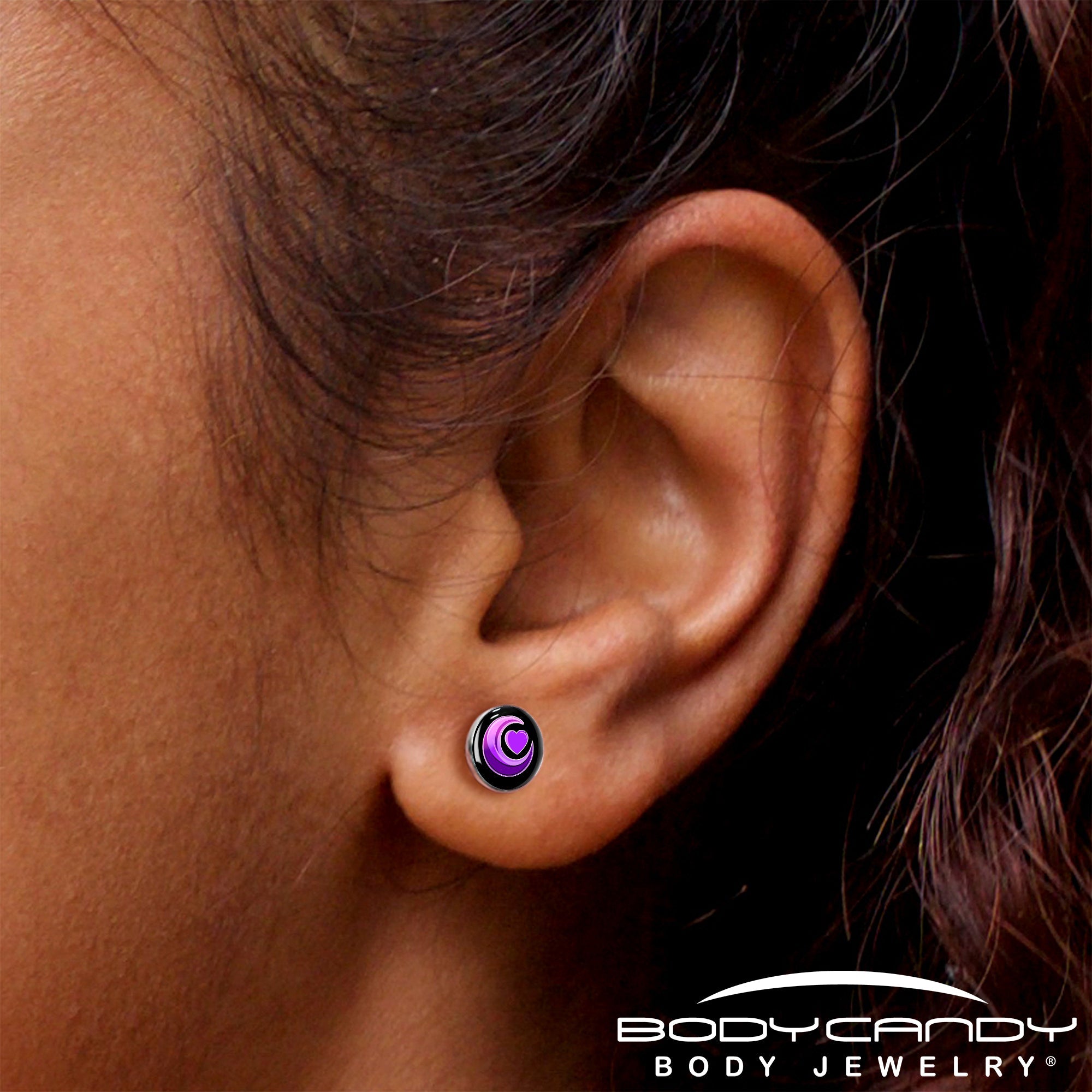Crescent Moon Heart Stud Earrings by Onyx O