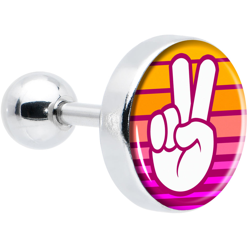 16G 1/4 Retro Stripes Peace Sign Fingers Cartilage Tragus Earring by Onyx O
