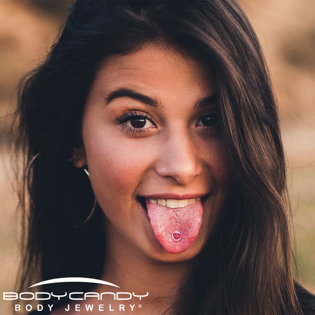 Retro Text Hate You Barbell Tongue Ring by Onyx O