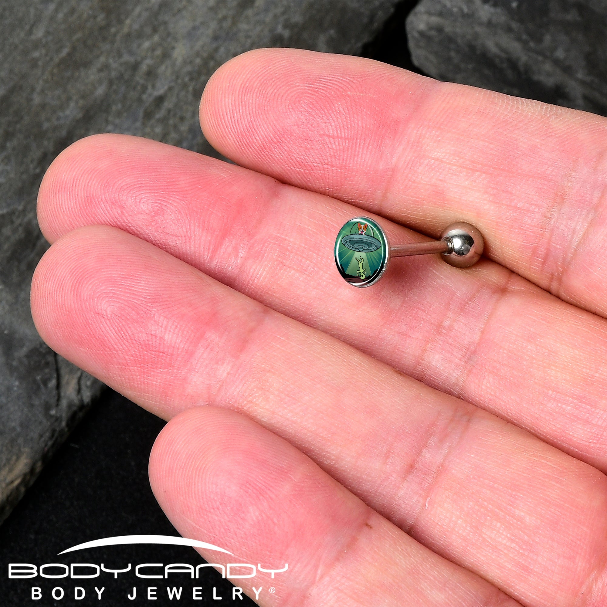 Reverse Alien UFO AbductionBarbell Tongue Ring by Onyx O