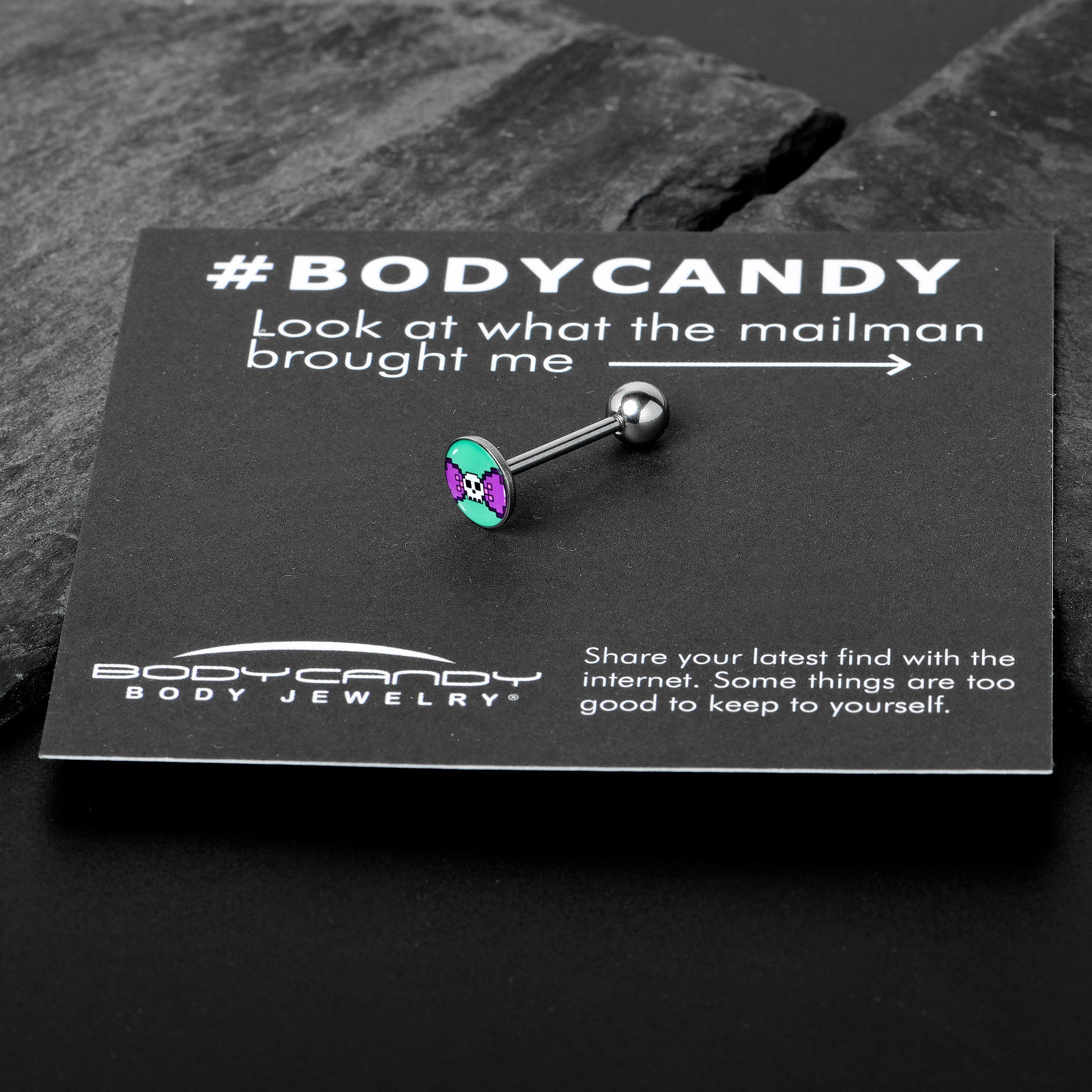 Retro Pixel Skull Barbell Tongue Ring by Onyx O