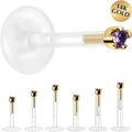 Solid 14K Yellow Gold February 1.5mm CZ Bioplast Push in Labret Monroe