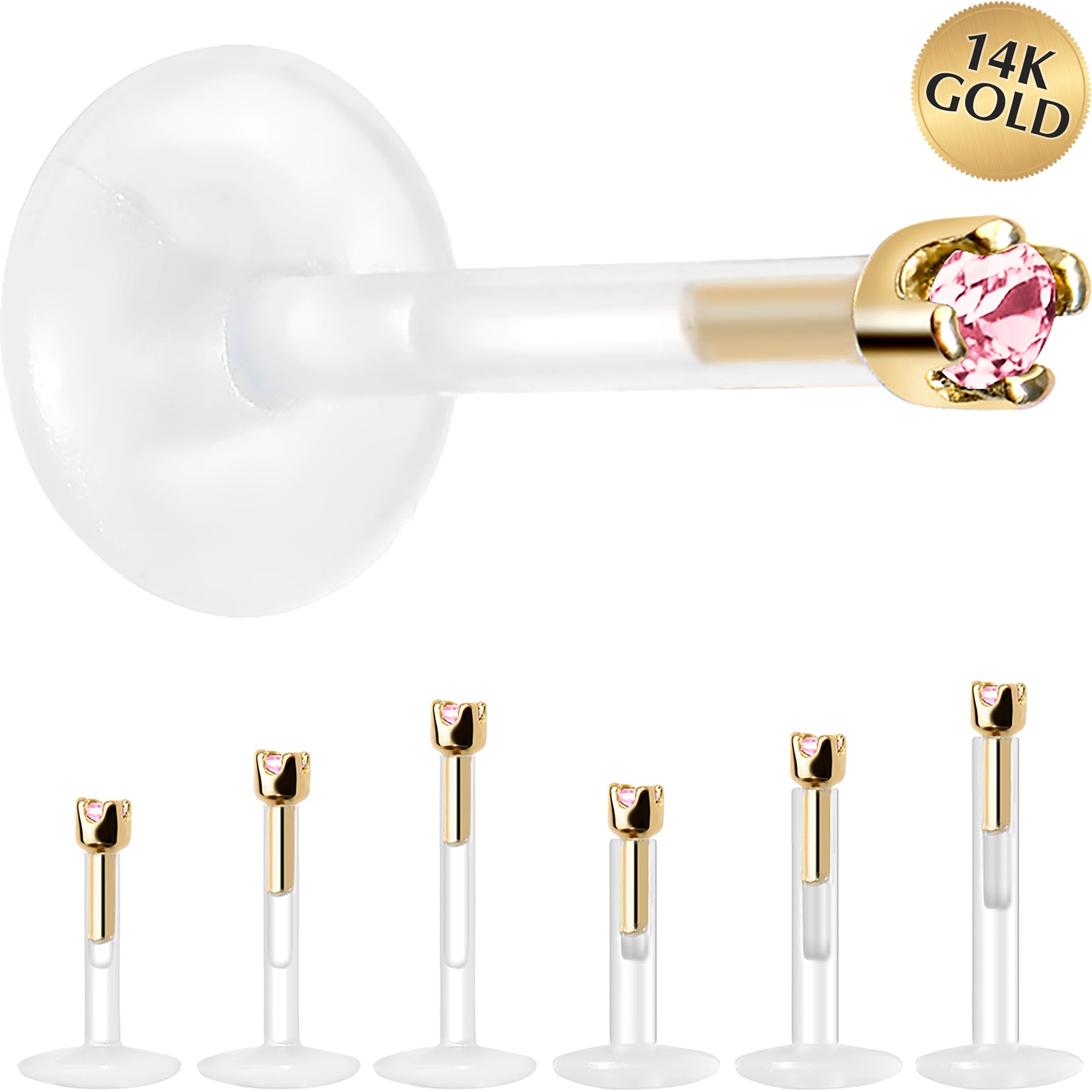 Solid 14K Yellow Gold October 1.5mm CZ Bioplast Push in Labret Monroe
