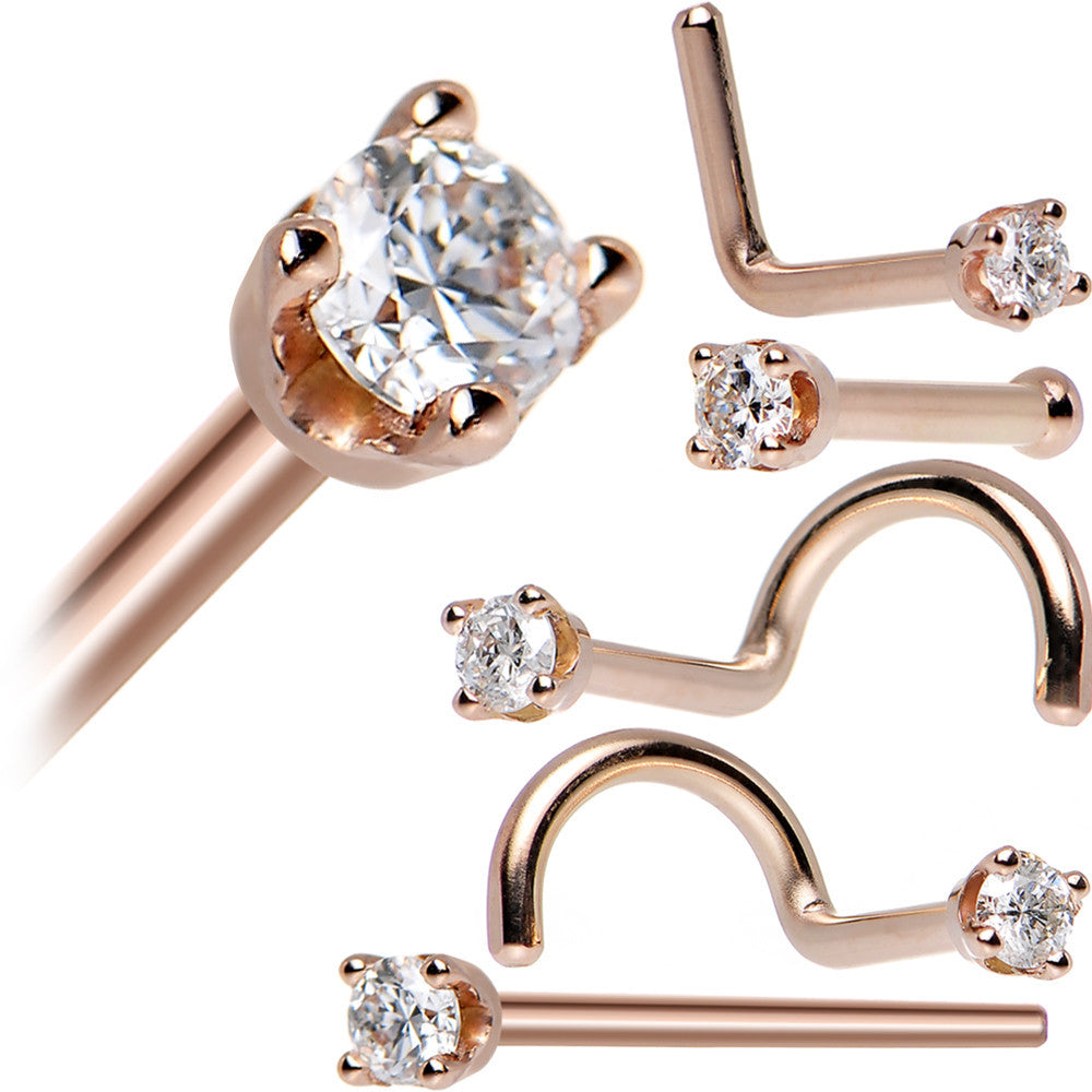 14k Rose Gold 2mm Moissanite Nose Ring