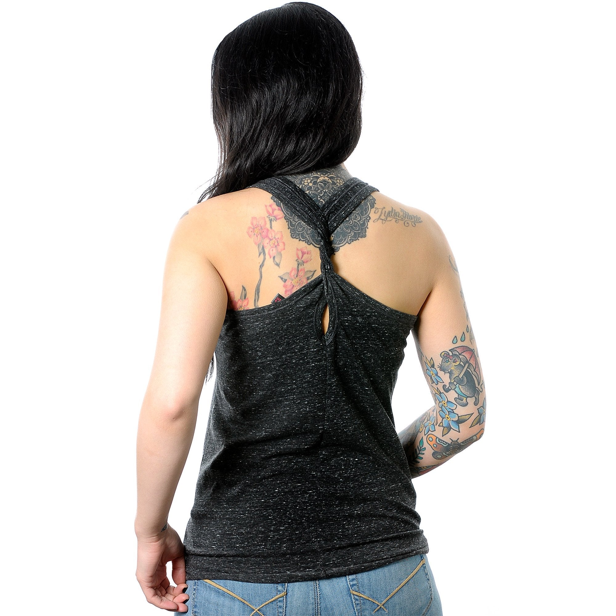 Mermaid Life Black Gray Cosmic Twist Back Tank Top