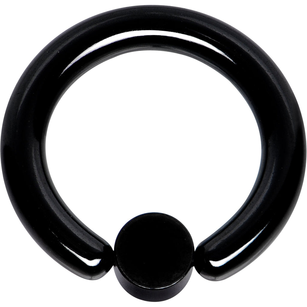 8G 1/2 White Faux Opal 5mm Disc Black IP BCR Captive Ring