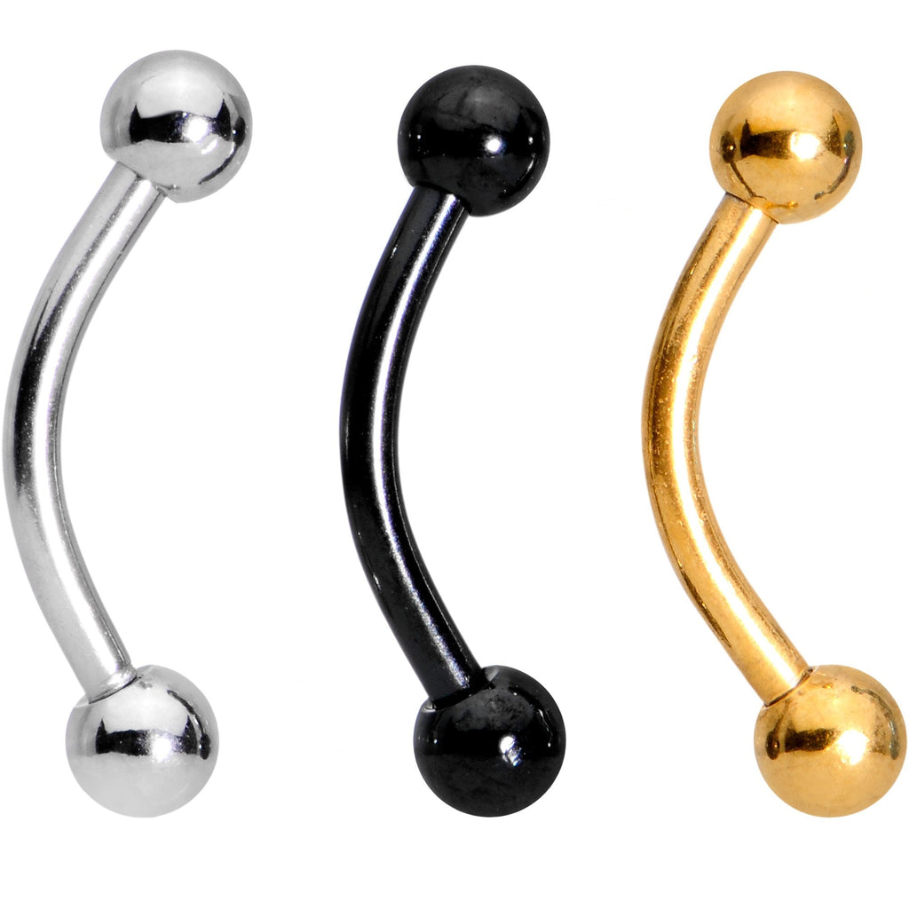 5/16 Multi Color Anodized Titanium Curved Eyebrow Ring Set of 5