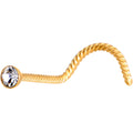 Clear 2mm Gem Inlay Gold IP Twisted Left Nose Screw