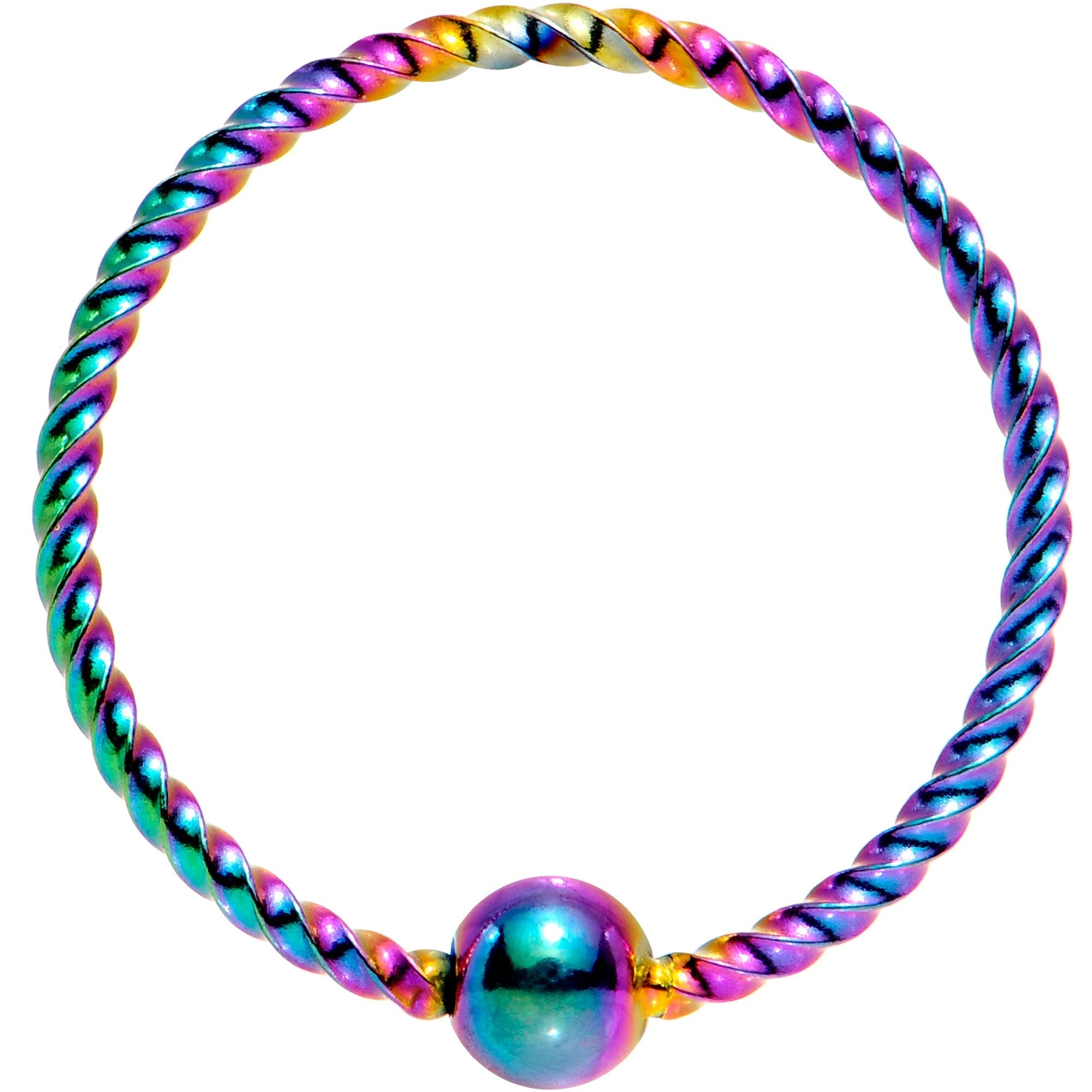 20G 3/8 Rainbow Anodized So Twisted Captive Style Seamless Ring