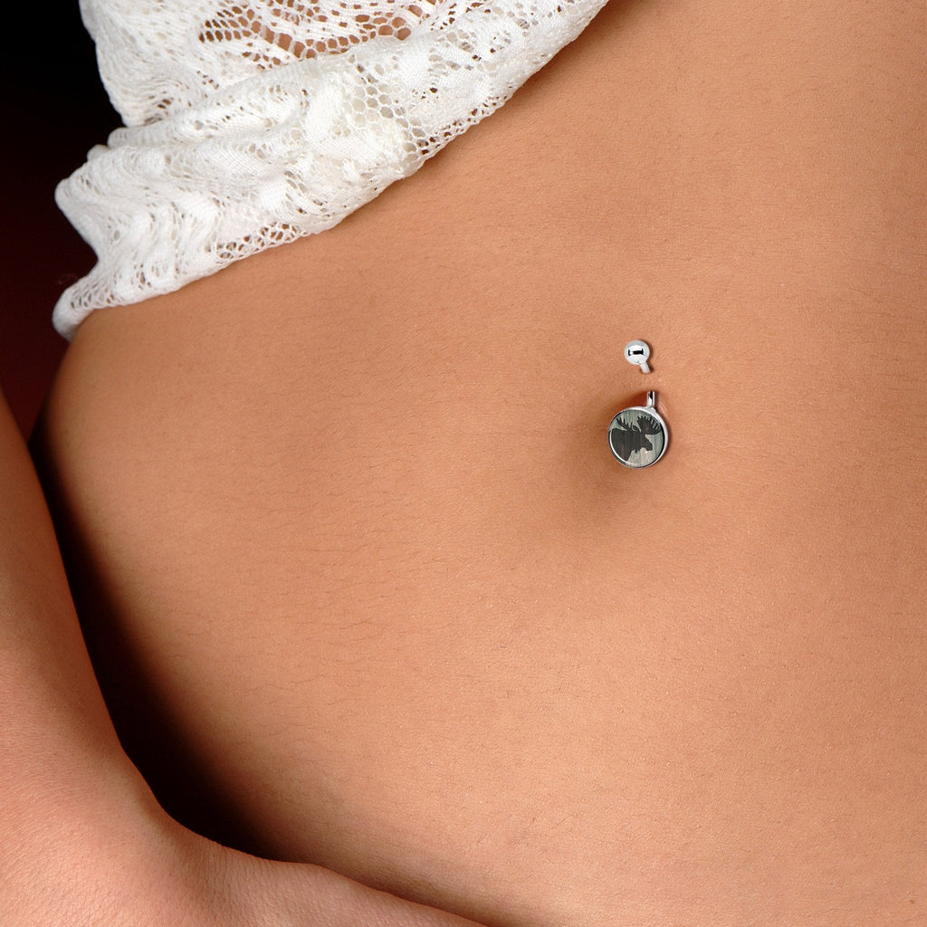 Holiday Rustic Wood Moose Belly Ring