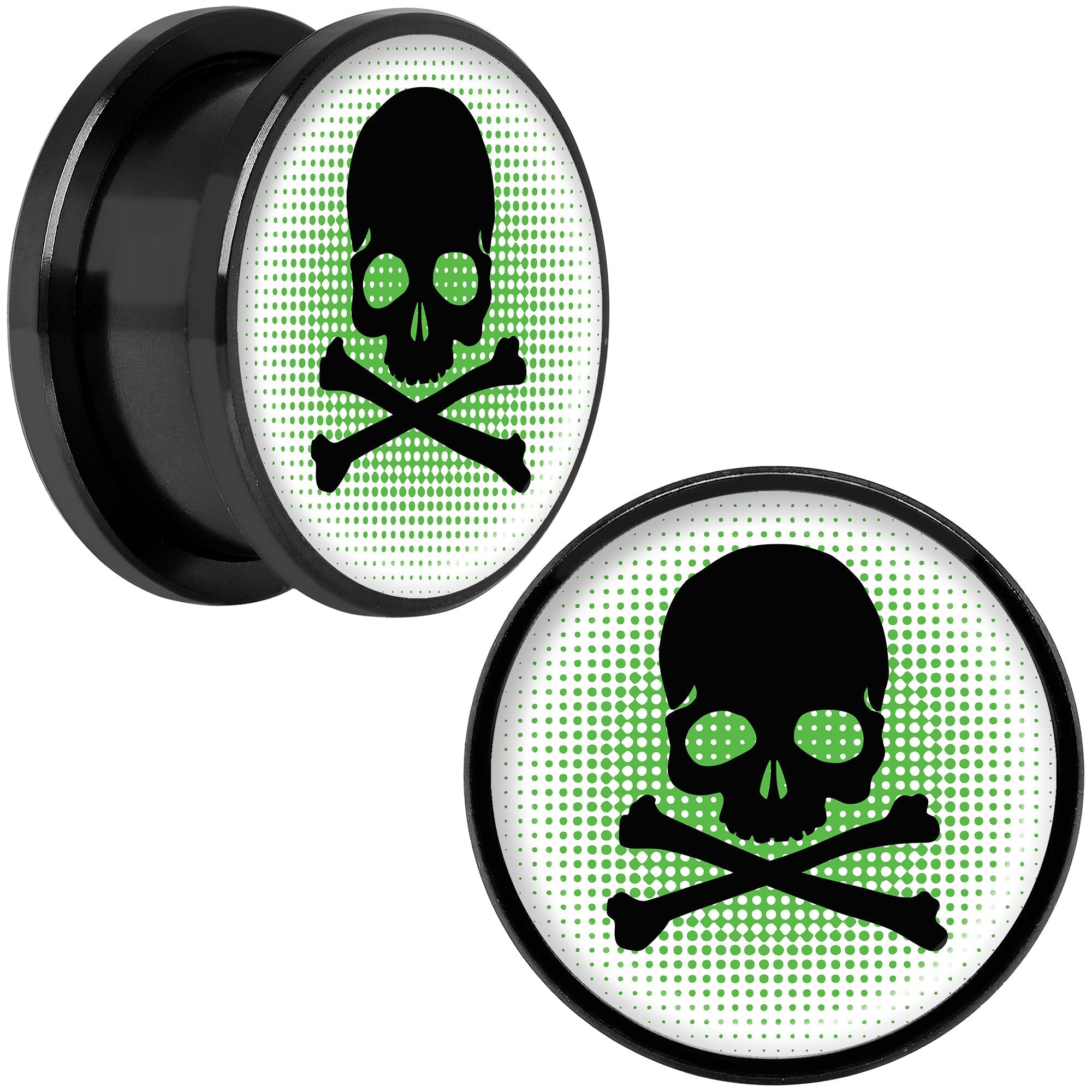 Green Black Skull Black Anodized Screw Fit Plug Set 18mm