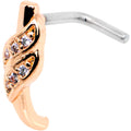 18G Clear CZ Rose Gold Tone Swish Faux Hoop L Shaped Nose Ring