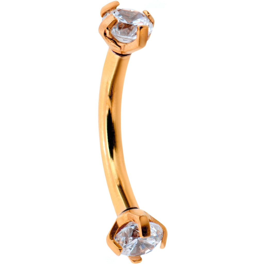 16G 5/16 Clear Gem Rose Gold PVD Bling Bling Curved Eyebrow Ring